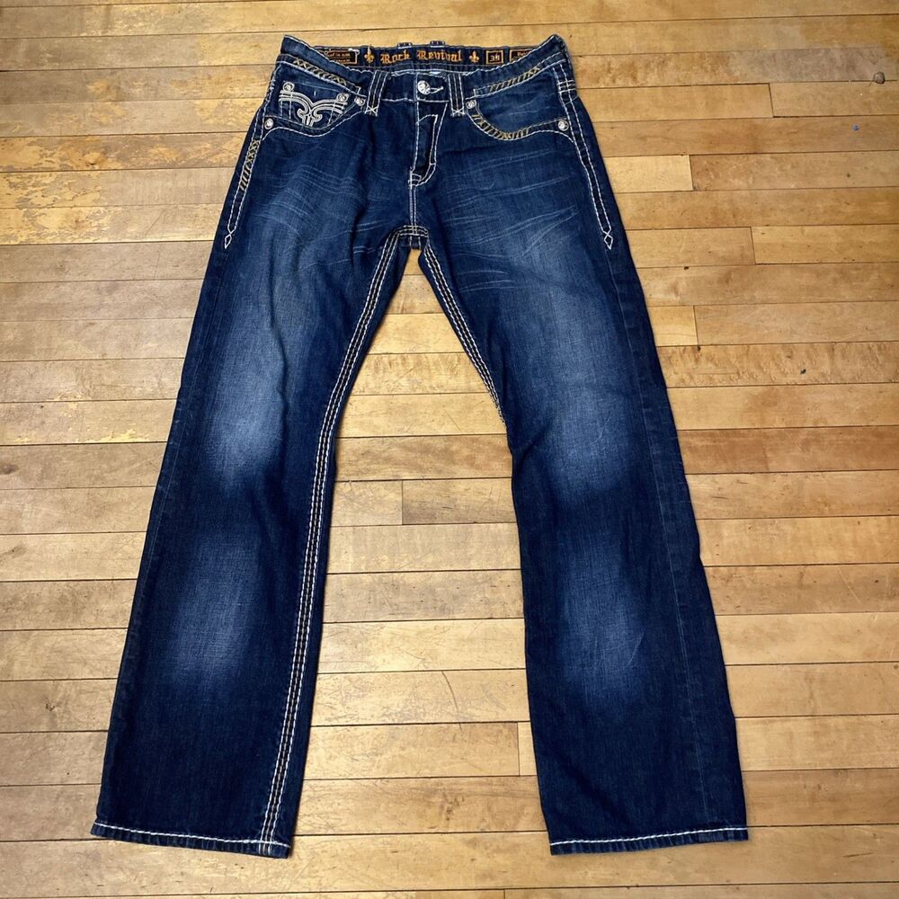 Rock Revival Jeans Men’s Size 33 Pablo Relaxed Straight Dark Wash